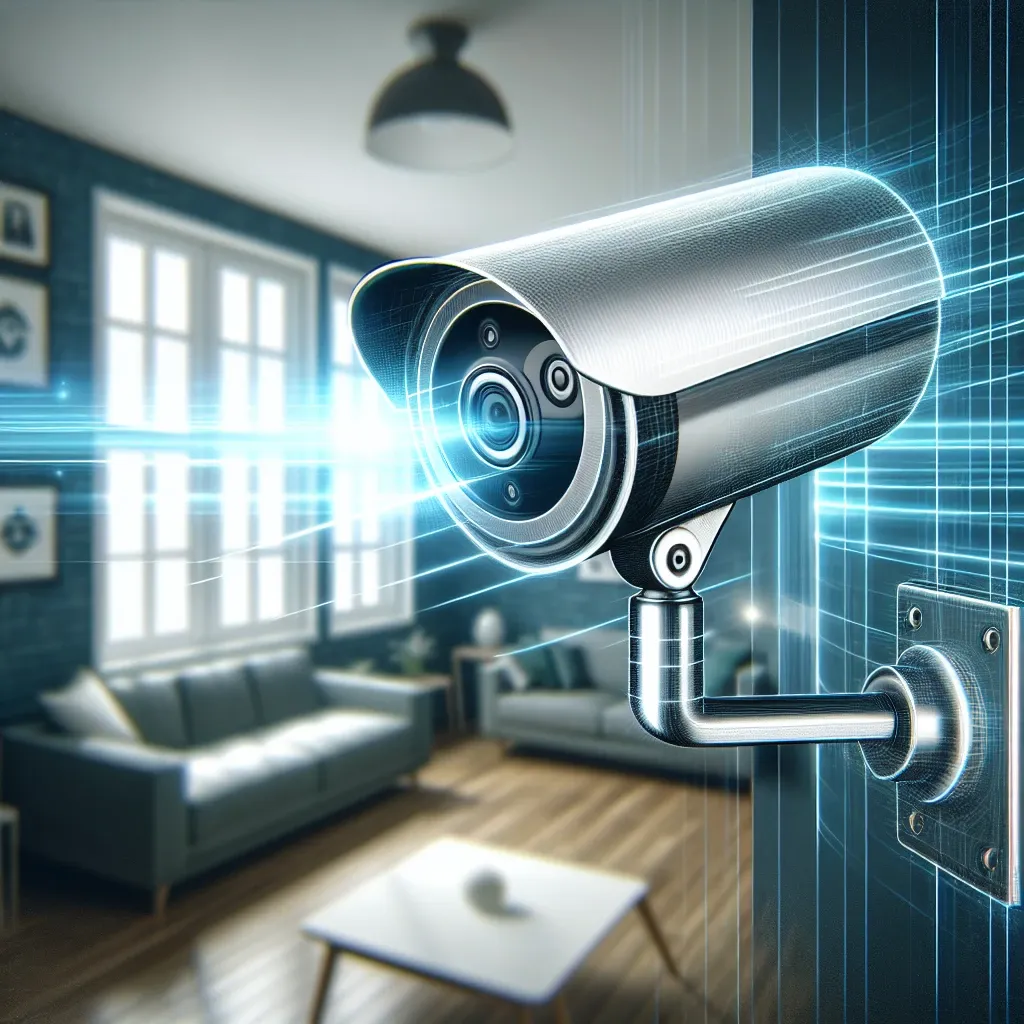 "Close-up of the Nest Cam IQ 2 security camera with sleek design, showcasing its features, set against a modern home background, highlighting rumors of upcoming Gemini AI detection integration."